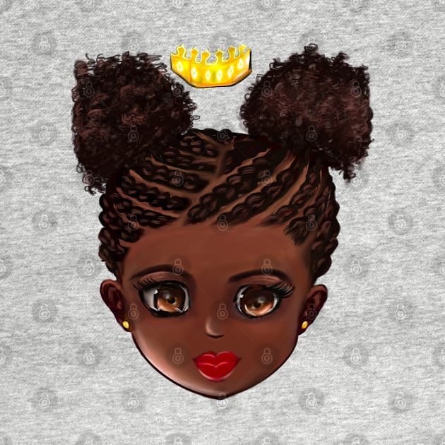 Princess in corn rows 002 - The very best Gifts for black girls 2022 beautiful black girl with Afro hair in puffs, brown eyes and dark brown skin. Black princess by Artonmytee